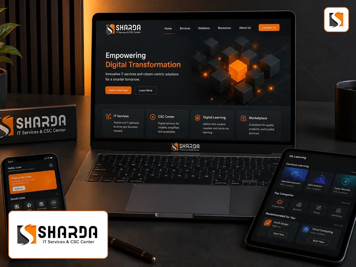 Sharda IT Services digital platform across website, apps and learning